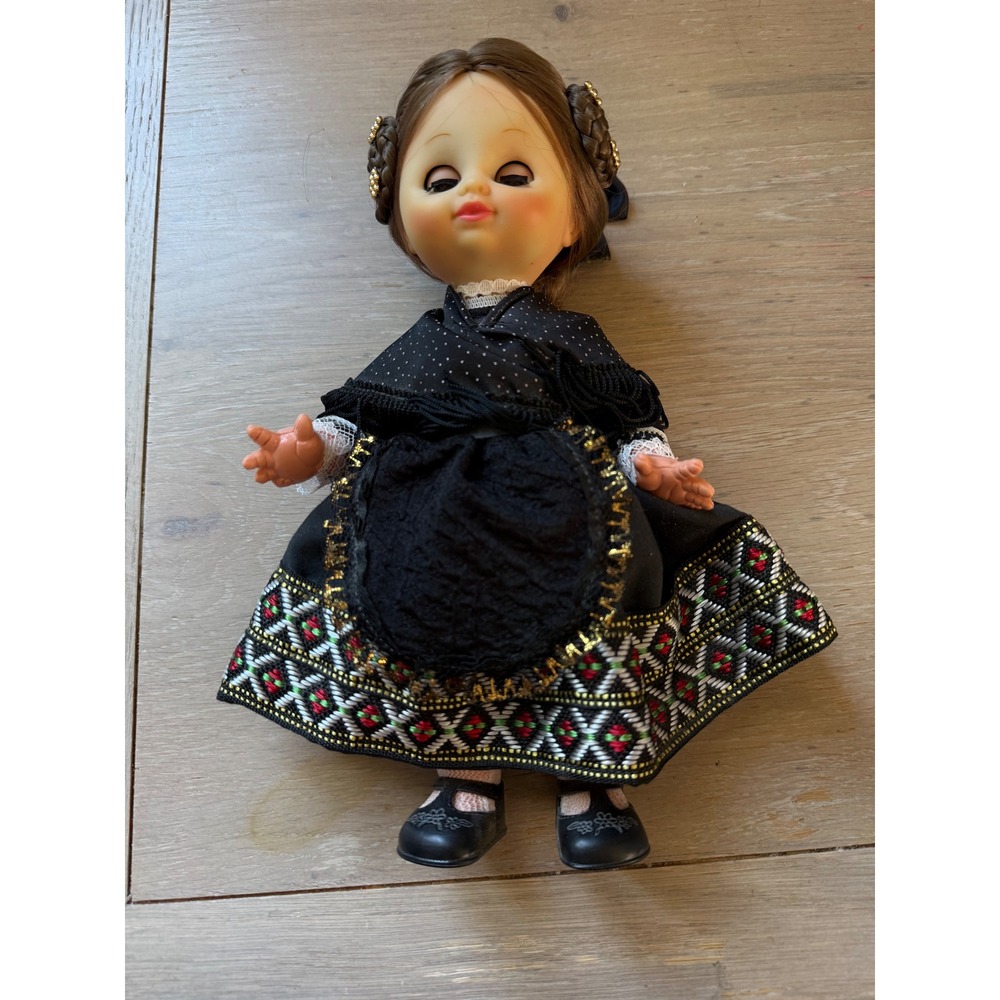 Vintage Spanish Souvenir Doll Traditional Folk Costume Embroidered Black
